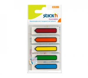 Plastikiniai žymekliai Stick´N 21464, 45x12mm, strėlytės formos, 5 ryškios spalvos po 20vnt., blisteryje