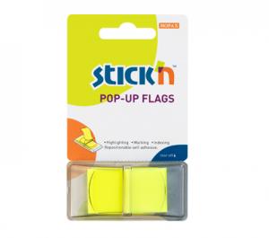 Plastikiniai žymekliai Stick´N 26010, 45x25mm, 50vnt., neoninės geltonos spalvos, blisteryje