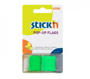 Plastikiniai žymekliai Stick´N 26010, 45x25mm, 50vnt., neoninės žalios spalvos, blisteryje