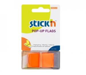 Plastikiniai žymekliai Stick´N 26010, 45x25mm, 50vnt., neoninės oranžinės spalvos, blisteryje