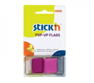 Plastikiniai žymekliai Stick´N 26010, 45x25mm, 50vnt., neoninės violetinės spalvos, blisteryje