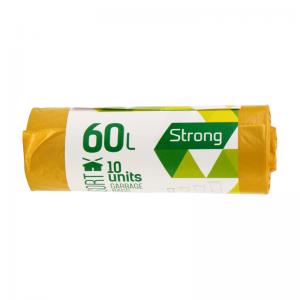 Šiukšlių maišai SORTEX, 60L, 30 mik., 10 vnt. ritinyje , LDPE, 60 x 75 cm, geltona sp.