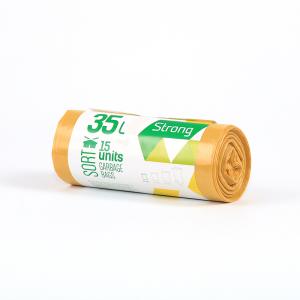 Šiukšlių maišai SORTEX, 35 L, 30 mik, 15 vnt. ritinyje, LDPE, 50 x 60 cm, geltona sp.