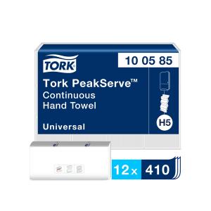 Popieriniai rankšluosčiai TORK PeakServe Continuous Universal H5, 1 sl., 410 servetėlių, 22,5 x 20,1 cm, balta sp.