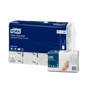 Popieriniai rankšluoščiai TORK Xpress Multifold, 2 sl., 190 servetėlių, 23.4 x 19.66 cm, balta sp. su lapų imitacija 471189