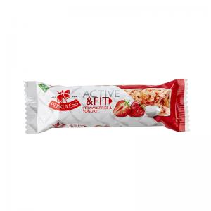 Javainių batonėlis HERKULESS Active&Fit, su braškėmis ir jogurtu, 25 g