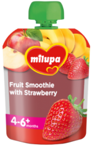 Vaisių tyrelė MILUPA su braškėmis, 4-6mėn., 80g