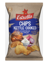 Bulvių traškučiai ESTRELLA KETTLE grietinės ir svogūnų skonio, 120g