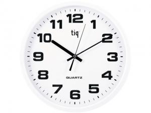 Apvalus sieninis laikrodis TIQ F66151R, plastikinis, baltos spalvos, baltos spalvos rėmelis, diametras 35cm