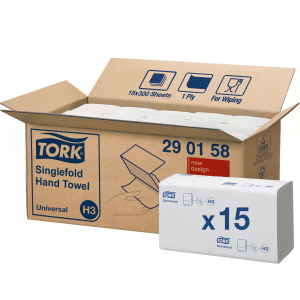 Servetėlės Tork Singlefold H3 (290158), 1 sluoksnis, baltos spalvos, 300  lapelių