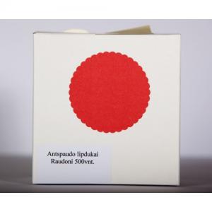 Antspaudo lipdukai apvalūs, raudonos spalvos, reljefiniam antspaudui, 500 vnt.