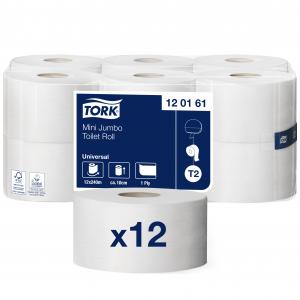 Tualetinis popierius Tork Universal Jumbo Mini T2 (120161), pilkos spalvos, 1 sluoksnis, 240 m, 1200 lapelių