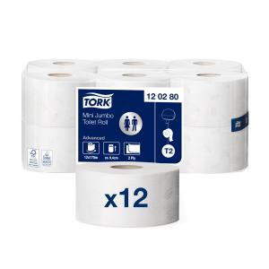 Tualetinis popierius Tork Advanced Jumbo Mini T2, 120280, 2 sluoksniai, 170m, 850 lapelių, baltos spalvos, 1vnt