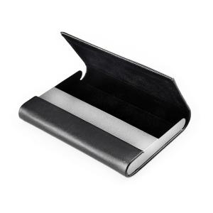 *Dėklas vizitinėms kortelėms, 66x94x14mm, dirbtinės odos, juodos-sidabrinės spalvos