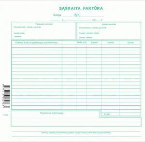 Sąskaita faktūra 8 colių, SC, be NR. 50x2 lapelius