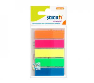 Plastikiniai žymekliai Stick´N 21050, 45x12mm, 5 ryškios spalvos po 25vnt.