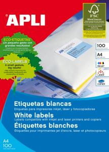 Lipnios etiketės Apli, A4, 99.1x67mm, 8 etiketės lape, 100 lapų, baltos spalvos