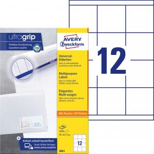 Lipnios etiketės Avery Zwerckform, A4, 70x67,7mm, 12 etikečių lape, 100 lapų, baltos spalvos