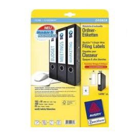 Lipnios etiketės segtuvams Avery Zweckform, A4, 192x61mm, pakuotėje 25 lapai, baltos spalvos