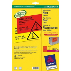 Lipnios etiketės Avery Zweckform, A4, 210x297mm, 25 lapai, neoninės raudonos spalvos