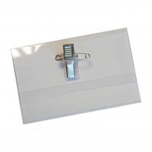 Dėklas vardinei kortelei Attomex, 60x90mm, su metaliniu segtuku ir žiogeliu, skaidrus