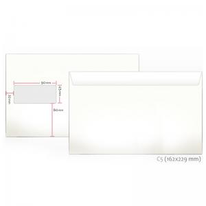 Vokai C5 HK, 162x229mm, 80g, su langeliu 45x90mm kairėje pusėje, su nuplėšiama juostele, baltos spalvos, 1000vnt