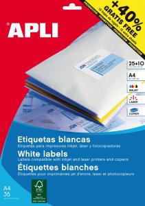 Apvalios lipnios etiketės Apli, A4, 40mm, 24 etiketės lape, 25 lapai, baltos spalvos