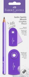 *Pieštukų rinkinys Faber-Castell Jumbo Sparkle, su drožtuku ir trintuku, violetinės spalvos