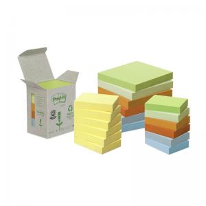 Lipnūs lapeliai Post-it, ekologiški, 76x76mm, 6 vnt. po 100 lapelių, gelsvos spalvos