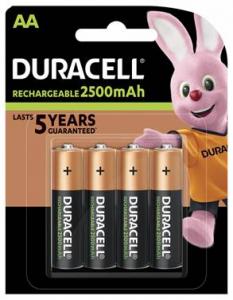 Elementai Duracell įkraunami, AA (DX1500; HR6) 1,2V, 2500mAh, NiMH, 4 vnt