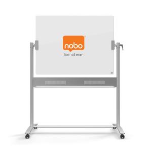 Dvipusė vartoma stiklinė magnetinė lenta NOBO Brilliant White, 120x90 cm, mobilus stovas, balta sp.