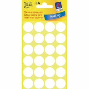 Lipdukai Avery Zweckform, apvalūs, Ø18mm 96vnt pakuotėje, baltos spalvos