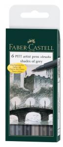 *Rašikliai piešimui Faber-Castell Pitt Shades Of Grey, 6vnt., pilkos spalvos atspalviai