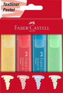 *Teksto žymeklių rinkinys Faber-Castell, 4 pastelinių spalvų,kirstu galiuku, 1,2 - 5mm
