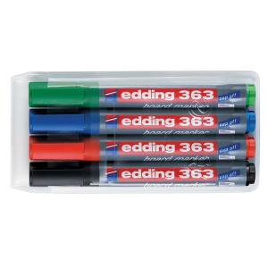 Žymeklių baltai lentai rinkinys Edding 363, kirstu galiuku, 1-5mm, 4 spalvos