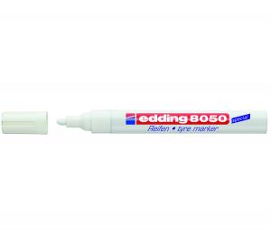 Permanentinis žymeklis Edding 8050 skirtas rašyti ant gumos, apvaliu galiuku, 2-4mm, baltos spalvos