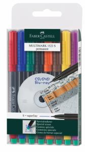 Permanentinių rašiklių rinkinys Faber-Castell Multimark S. 0.4mm. su trintuku. 8 spalvos